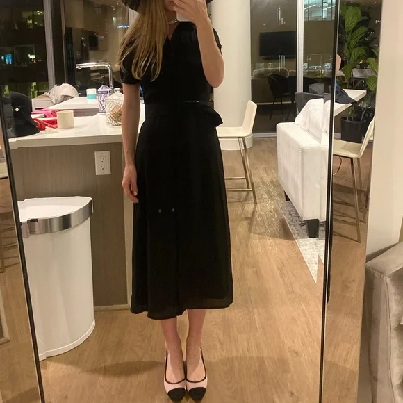 knee length dresses for ladies Floral Lace Midi Dress with Tailored Collar and Belted Waist main image 0